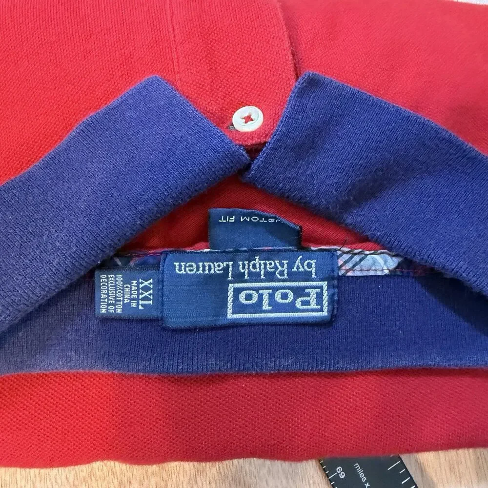 Polo Ralph Lauren Big Pony Men's XXL Solid Red/Blue Short Sleeve Polo Shirt READ